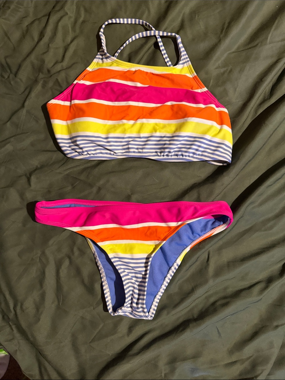 Roxy Multicolor Stripe Bikini Top in Pink, Blue, Olive
